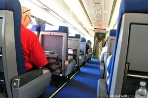 Inside the Amtrak train.